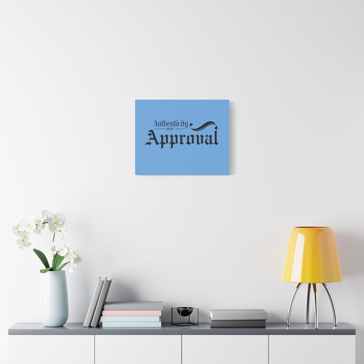 34Resets™ "Authenticity Over Approval" Light Blue Matte Canvas – Bold Wall Art for Individuality