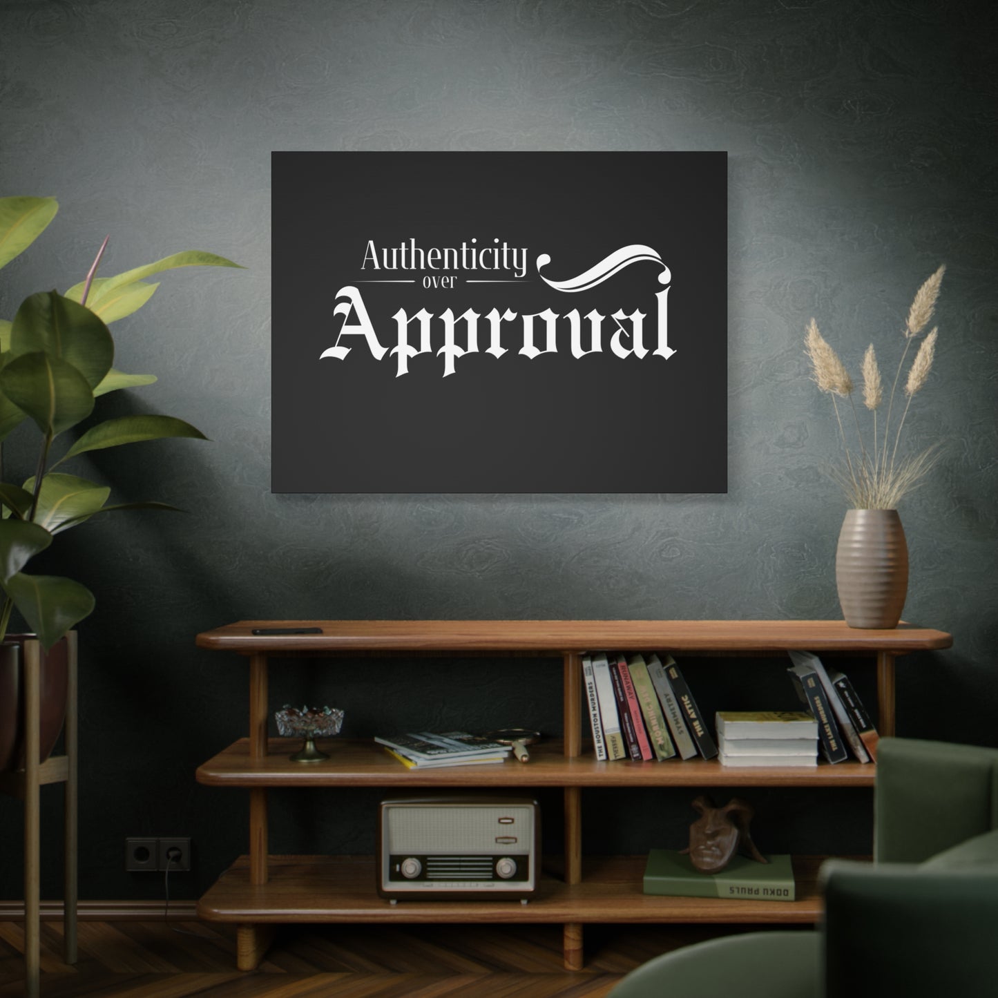 34Resets™ "Authenticity Over Approval" Black Matte Canvas – Bold Wall Art for Individuality