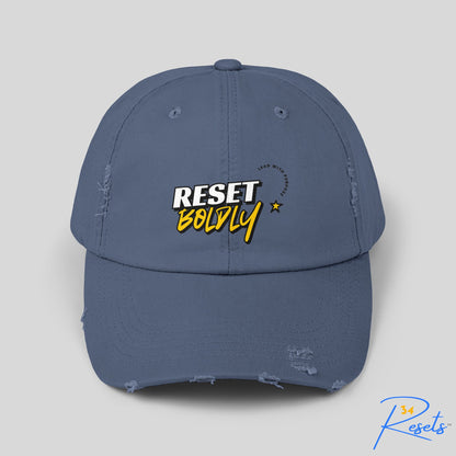 34Resets™ "Reset Boldly. Lead with Purpose." Distressed Hat – Rugged Style, Bold Motivation