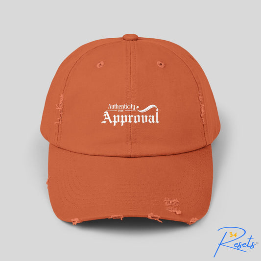 34Resets™ "Authenticity Over Approval" Distressed Hat – Rugged Style with Purpose