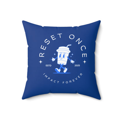 Reset Once, Impact Forever. Dark Blue Statement Pillow – Inspirational Home Decor for Resilience & Transformation