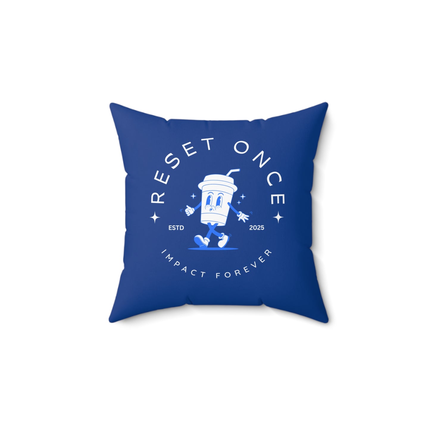 Reset Once, Impact Forever. Dark Blue Statement Pillow – Inspirational Home Decor for Resilience & Transformation