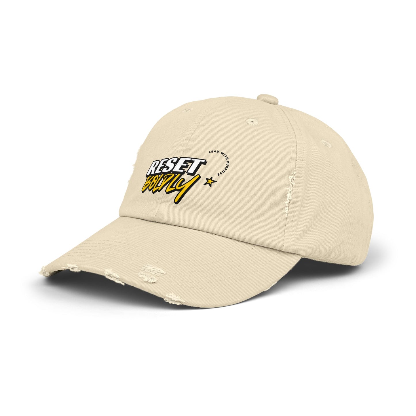 34Resets™ "Reset Boldly. Lead with Purpose." Distressed Hat – Rugged Style, Bold Motivation