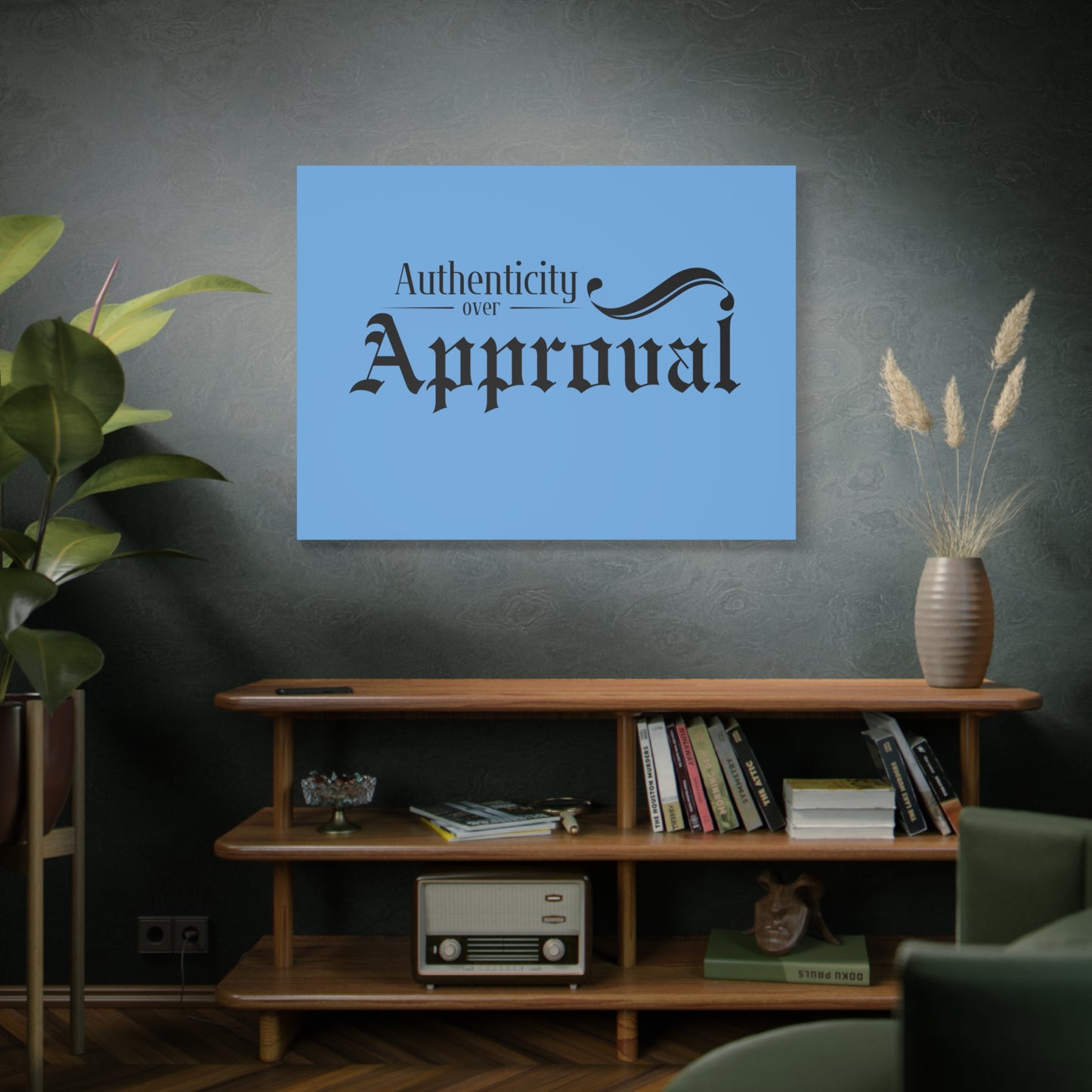 34Resets™ "Authenticity Over Approval" Light Blue Matte Canvas – Bold Wall Art for Individuality