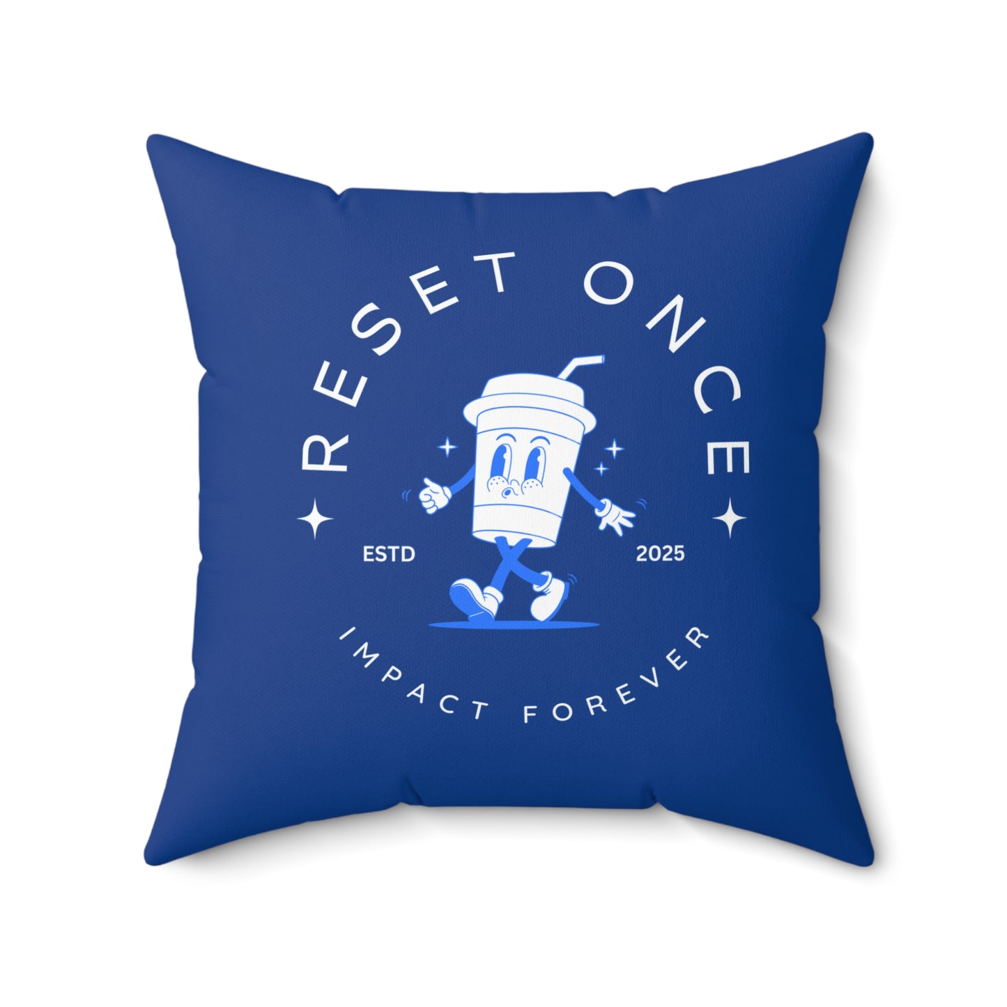 Reset Once, Impact Forever. Dark Blue Statement Pillow – Inspirational Home Decor for Resilience & Transformation