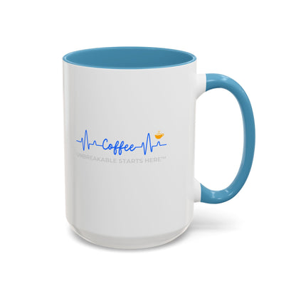 Coffee UNBREAKABLE STARTS HERE™ Accented Ceramic Mug (11, 15oz)  || 34Resets™