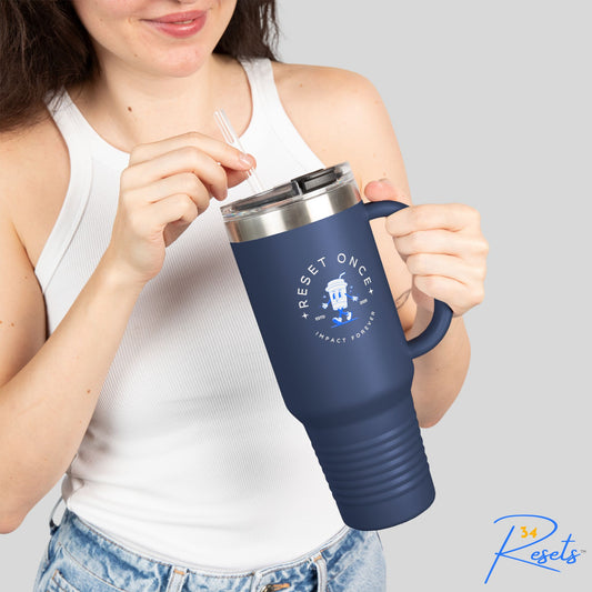 34Resets™ "Reset Once, Impact Forever" Insulated Travel Mug – Motivational Adventure Essential