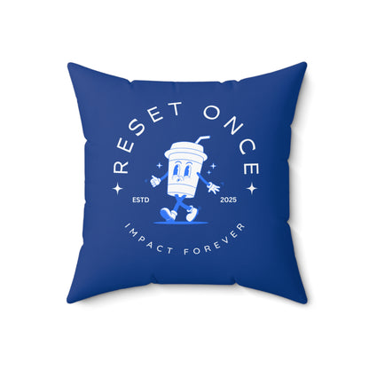 Reset Once, Impact Forever. Dark Blue Statement Pillow – Inspirational Home Decor for Resilience & Transformation