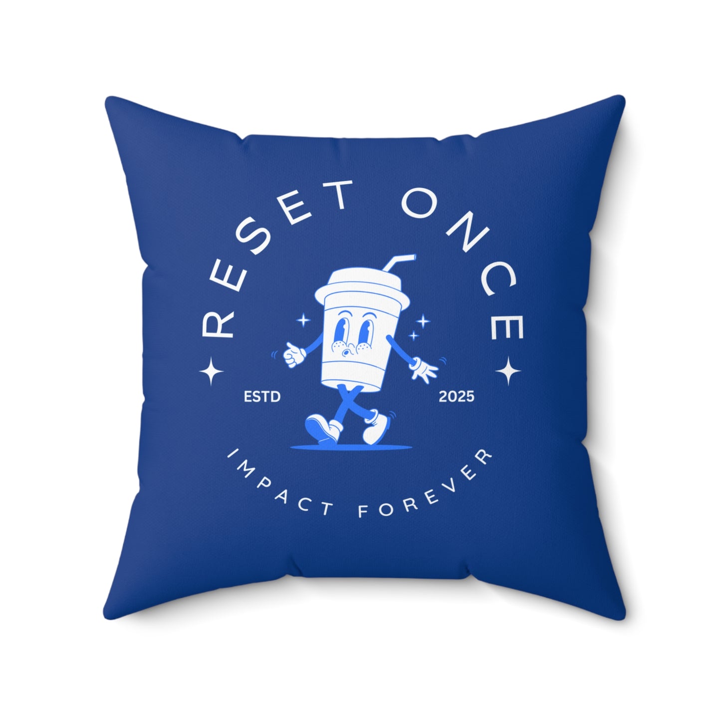 Reset Once, Impact Forever. Dark Blue Statement Pillow – Inspirational Home Decor for Resilience & Transformation