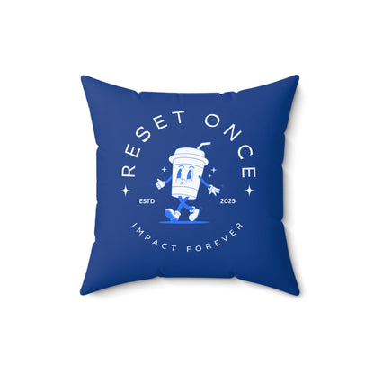 Reset Once, Impact Forever. Dark Blue Statement Pillow – Inspirational Home Decor for Resilience & Transformation