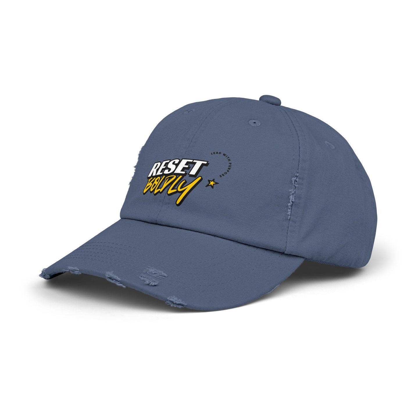 34Resets™ "Reset Boldly. Lead with Purpose." Distressed Hat – Rugged Style, Bold Motivation