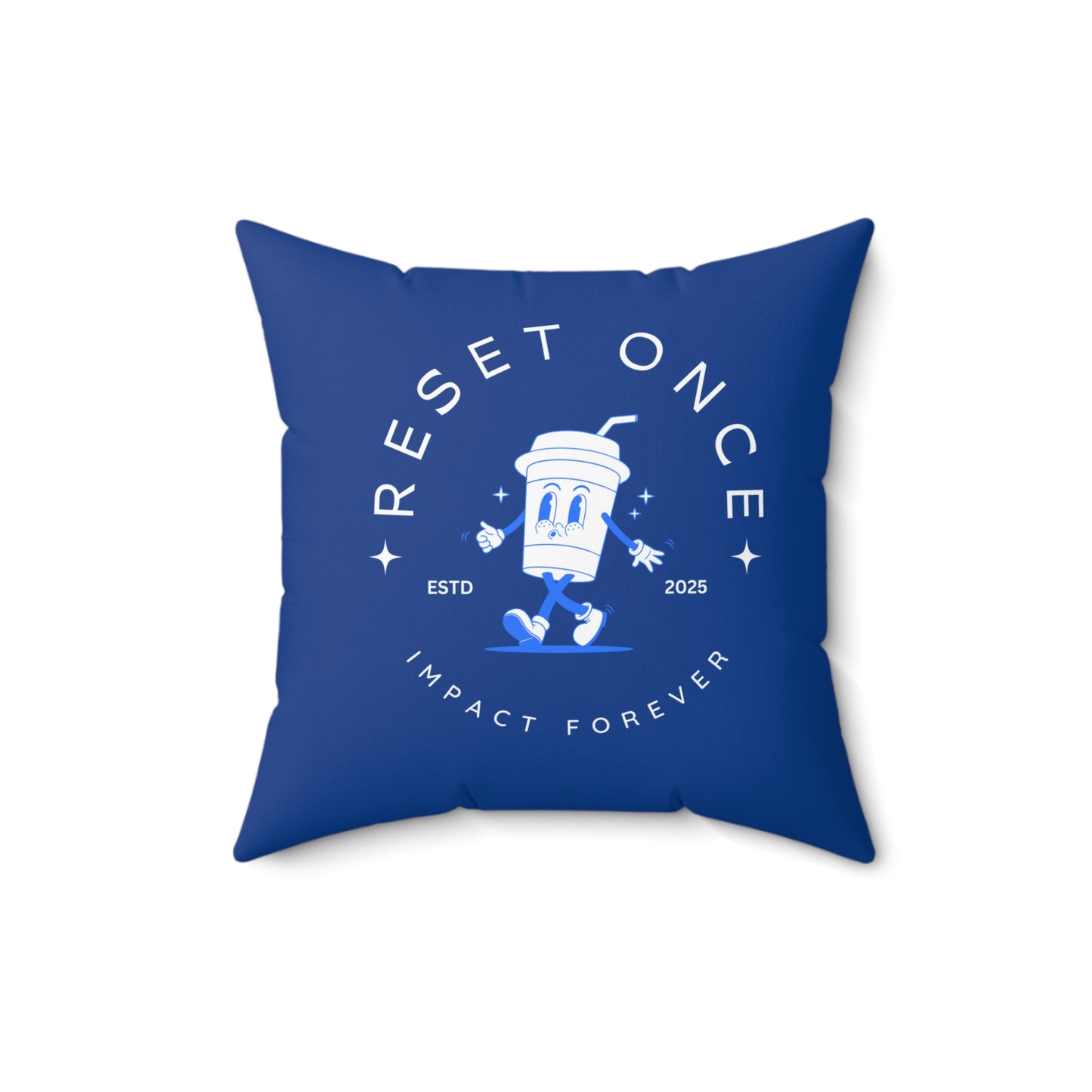 Reset Once, Impact Forever. Dark Blue Statement Pillow – Inspirational Home Decor for Resilience & Transformation